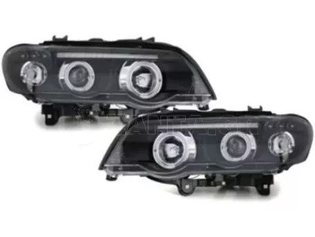 Φανάρια εμπρός angel eyes για BMW X5 (1999-2003) - black , με λάμπες (Η1) - σετ 2τμχ. 