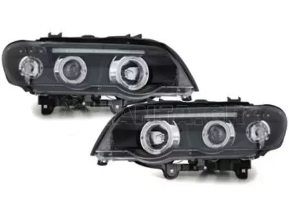 Φανάρια εμπρός angel eyes για BMW X5 (1999-2003) - black , με λάμπες (Η1) - σετ 2τμχ.