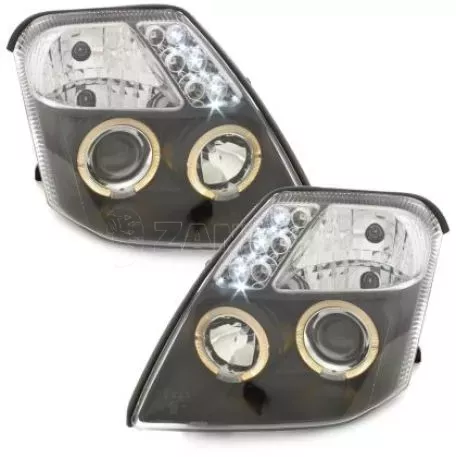 Φανάρια εμπρός angel eyes με led για Citroen C2 (2003-2008) - μαύρα , με λάμπες (Η1) - σετ 2τμχ. 