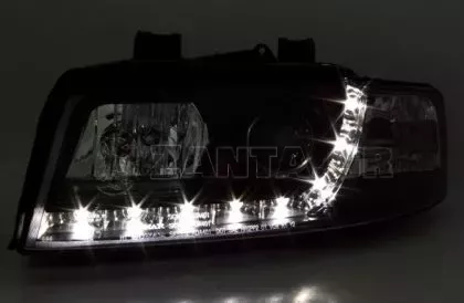 Φανάρια εμπρός led για Audi A4 (2001-2004) - μαύρο , με λάμπες (Η1) - σετ 2τμχ. 