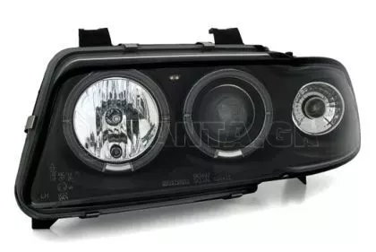 Φανάρια εμπρός angel eyes για Audi A4 (1995-1998) -μαύρα , με λάμπες (Η1) - σετ 2τμχ. 