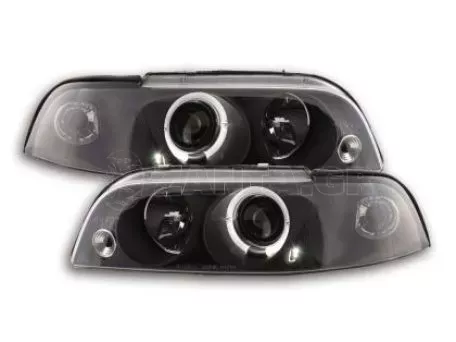 Φανάρια εμπρός angel eyes για Fiat Punto (1993-1999) - μαύρα , με λάμπες (Η1) - σετ 2τμχ. 