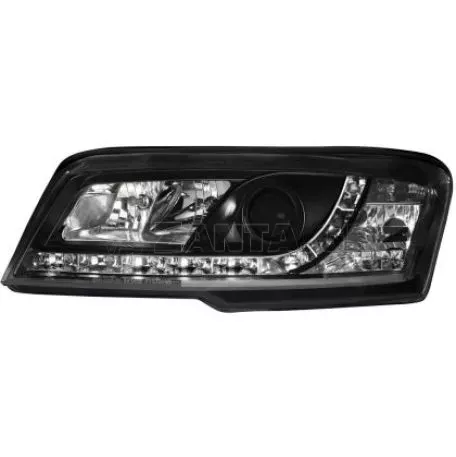 Φανάρια εμπρός led για Fiat Stilo 3 πορτο (2001-2008) - μαυρα , με λάμπες (Η1) - σετ 2τμχ. 
