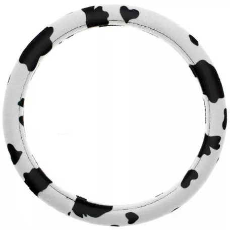 Κάλυμμα Tιμονιού ''Cow Style'' Άσπρο / Μαύρο Βελούδο Medium 37-39cm 