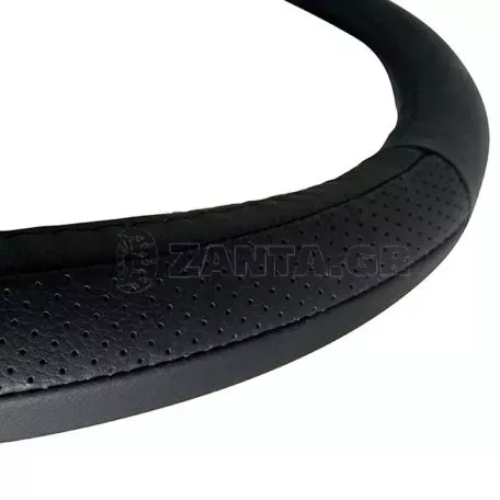 Κάλυμμα Τιμονιού Αυτοκινήτου Δερμάτινο Μαύρο-Μαύρο Medium 38cm 