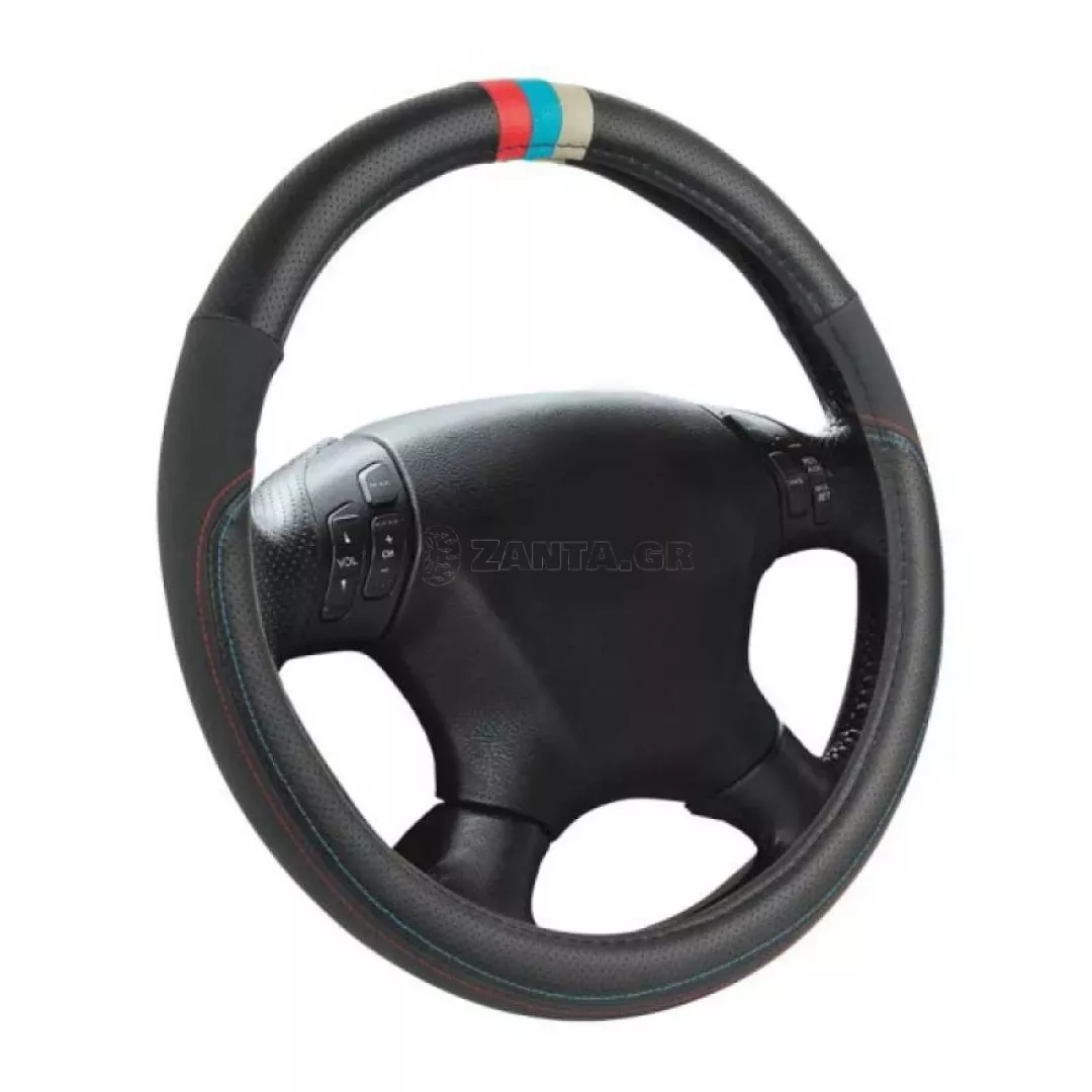Κάλυμμα Τιμονιού Δερματίνη Tricolore M- Sport Μαύρο με 3 χρώματα ///Μ Medium 37-39cm
