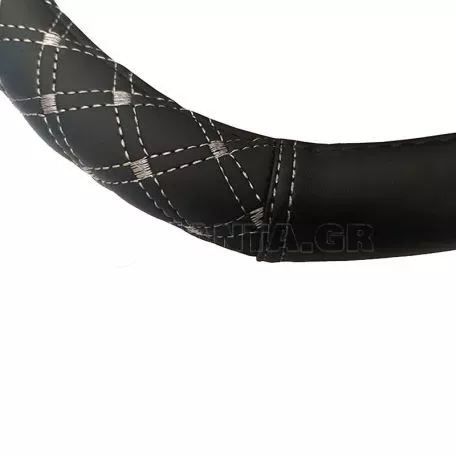 Κάλυμμα Τιμονιού Αυτοκινήτου Δερματίνη Elegant D Σχήμα Μαύρο Με Γκρι Ραφή Medium 38cm 