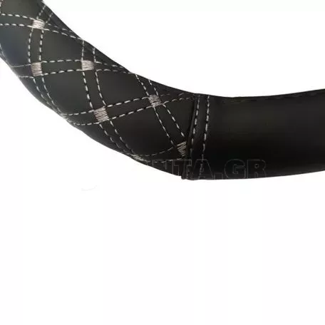Κάλυμμα Τιμονιού Φορτηγού Δερματίνη Elegant Μαύρο Με Γκρι Ραφή XX-Large 45cm 