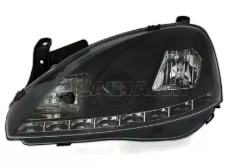 Φανάρια εμπρός led για Opel Corsa C (2001-2006) - μαύρα , με λάμπες (Η1) - σετ 2τμχ. 