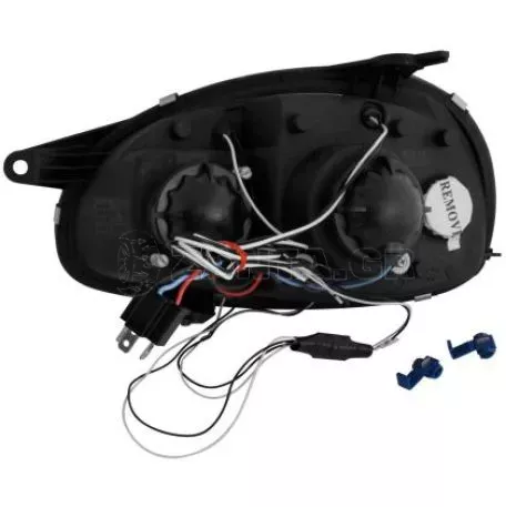 Φανάρια εμπρός angel eyes για Opel Corsa B (1993-2001) - μαύρα , με λάμπες (Η1) - σετ 2τμχ. 