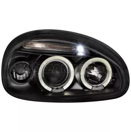 Φανάρια εμπρός angel eyes για Opel Corsa B (1993-2001) - μαύρα , με λάμπες (Η1) - σετ 2τμχ. 