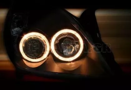 Φανάρια εμπρός angel eyes για Opel Vectra C / Signum (2005-2009) - μαύρα , χωρίς λάμπες (Η7) - σετ 2τμχ. 