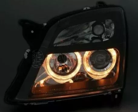 Φανάρια εμπρός angel eyes για Opel Vectra C (2002-2005) - μαύρα , χωρίς λάμπες (Η7) - σετ 2τμχ. 