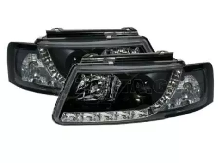 Φανάρια εμπρός led για Vw Passat 3Β/B5 (1997-2000) - μαύρα , με λάμπες (Η1) - σετ 2τμχ. 