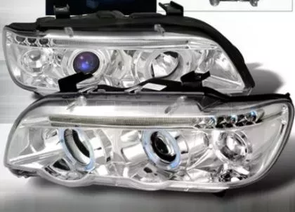 Φανάρια εμπρός angel eyes για BMW X5 E53 (1999-2003) - chrome , με λάμπες (Η1) - σετ 2τμχ. 