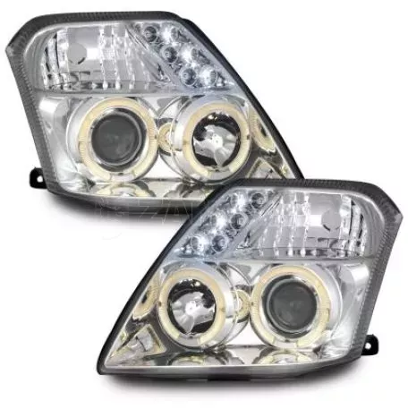 Φανάρια εμπρός angel eyes με led για Citroen C2 (2003-2008) - chrome , με λάμπες (Η1) - σετ 2τμχ. 