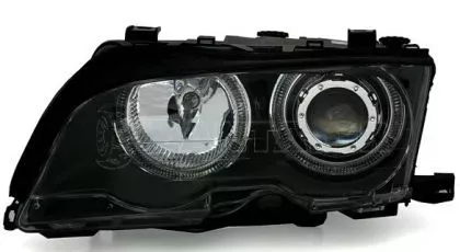 Φανάρια εμπρός angel eyes για BMW E46 sedan (2001-2005) - μαύρα , χωρίς λάμπες (Η7) - σετ 2τμχ. 