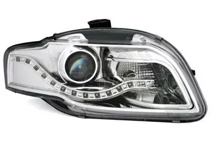 Φανάρια εμπρός led για Audi A4 B7 (2004-2008) - chrome , με λάμπες (Η1) - σετ 2τμχ. 