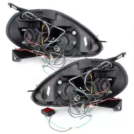 Φανάρια εμπρός angel eyes για Fiat Grande Punto (2005-2008) - μαύρα , με λάμπες (Η1) - σετ 2τμχ. 