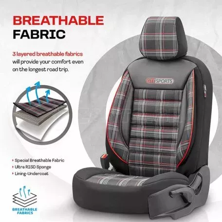 Καλύμματα Αυτοκινήτου Otom GTI Sports Design Universal Jacquard / Lacost / Δερματίνη Σετ Εμπρός / Πίσω 11 Τεμαχίων Μαύρο - Κόκκινο GTI-801 