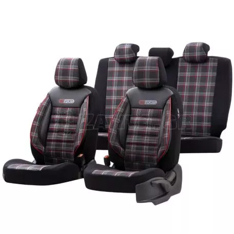 Καλύμματα Αυτοκινήτου Otom GTI Sports Design Universal Jacquard / Lacost / Δερματίνη Σετ Εμπρός / Πίσω 11 Τεμαχίων Μαύρο - Κόκκινο GTI-801 