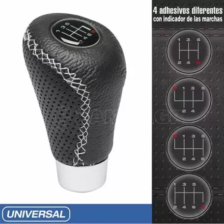 Πόμολο Λεβιέ Ταχυτήτων Universal Δερματίνη Μαύρο Με Άσπρη Ραφή Για Κανονική Όπισθεν 2505GRW 