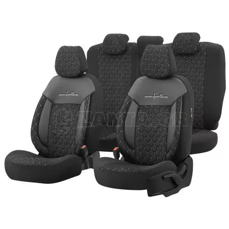 Καλύμματα Αυτοκινήτου Otom Comfortline VIP Design Universal Sued / Rachel / Δερματίνη Καπιτονέ Σετ Εμπρός / Πίσω 11 Τεμαχίων Μαύρο Με Άσπρο Κέντημα CMV-232 