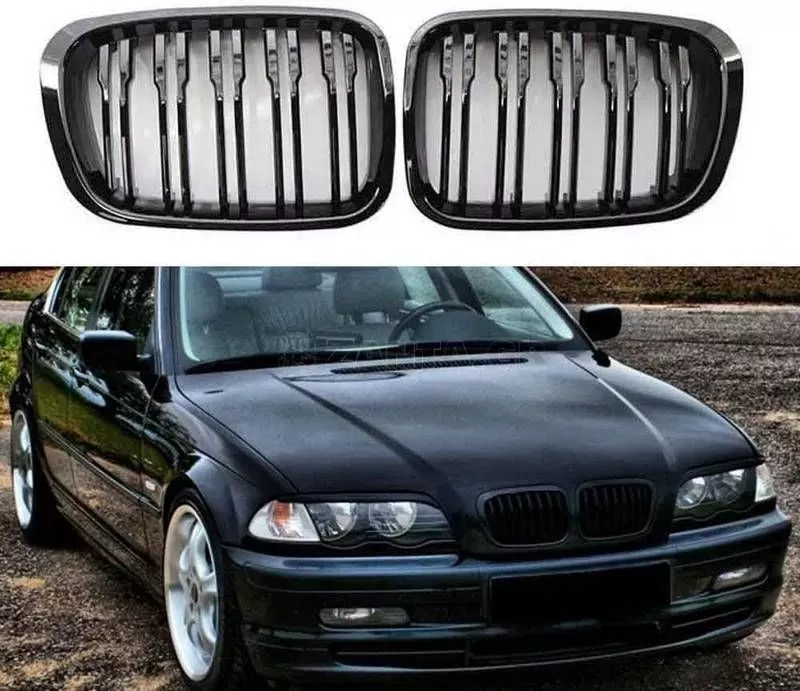 Καρδιές Μάσκας Για Bmw 3 E46 99-01 Sedan/Touring/Compact M4 Look Με Διπλή Γρίλια Μαύρο Γυαλιστερό 2 Τεμάχια