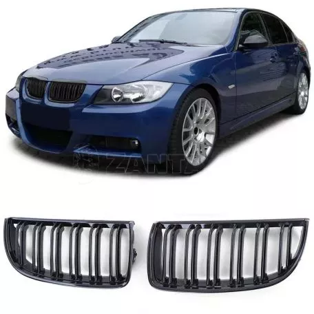 Καρδιές Μάσκας Για Bmw 3 E90 /E91 05-08 M4 Look Με Διπλή Γρίλια Μαύρο Γυαλιστερό 2 Τεμάχια 