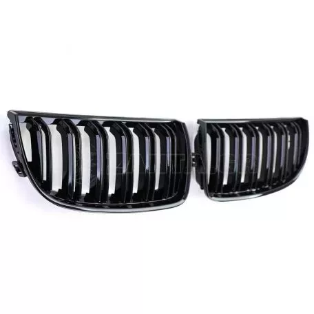 Καρδιές Μάσκας Για Bmw 3 E90 /E91 05-08 M4 Look Με Διπλή Γρίλια Μαύρο Γυαλιστερό 2 Τεμάχια 
