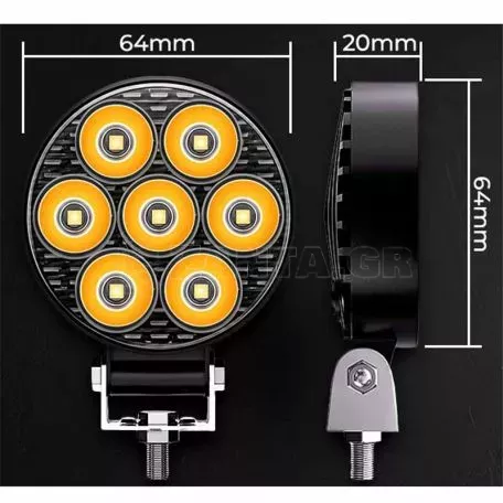 Προβολέας Εργασίας Στρόγγυλος Mini 7-Y LED 9-30 Volt 30W 2500lm 6000K LEDBAR-002 1 Τεμάχιο 