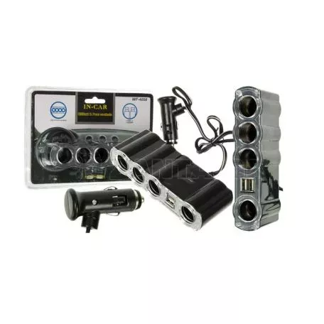 Προέκταση Αναπτήρα In-Car Wf-4008 Τετραπλή 12/24V Με 2 USB 1 Τεμάχιο 