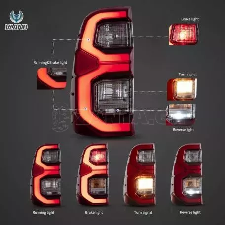 Πισινά Φανάρια Set Για Toyota Hilux Revo 2015-2020 Led Bar Animation Κόκκινο/Clystal VLAND 
