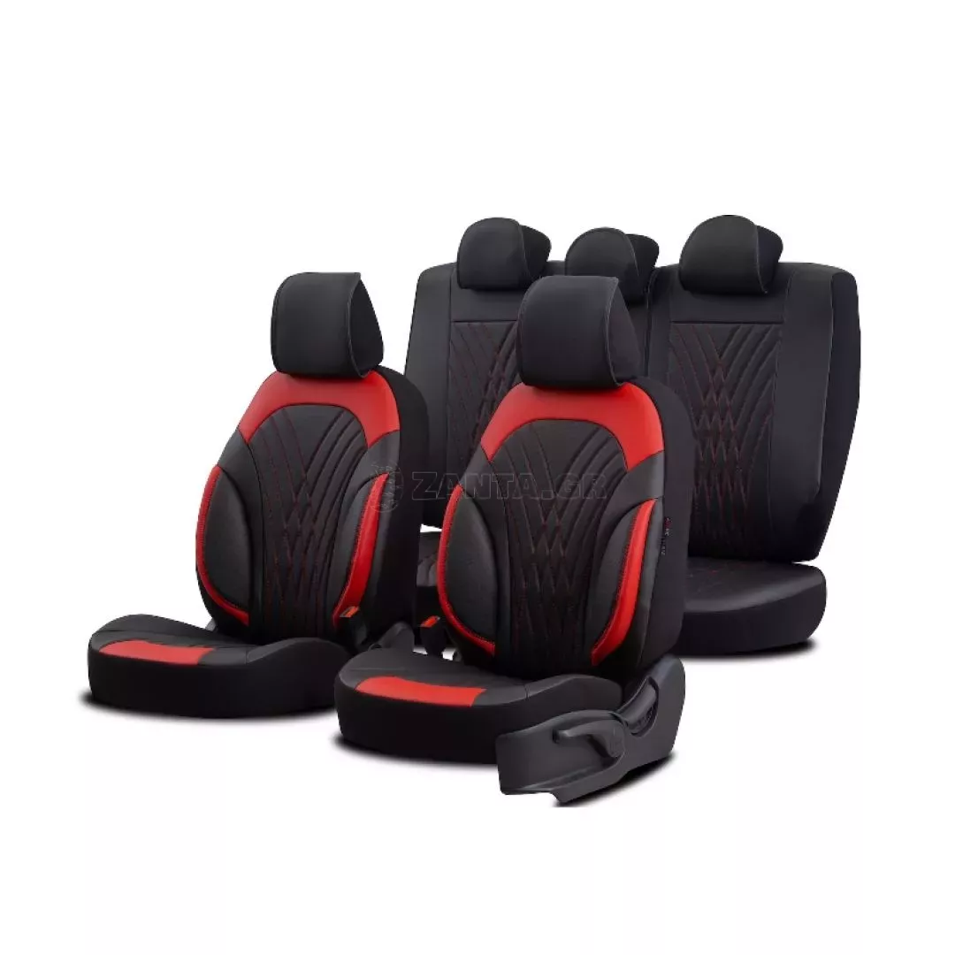 Καλύμματα Αυτοκινήτου Otom Progressive Design Universal Full Δερματίνη Σετ Εμπρός / Πίσω 11 Τεμαχίων Μαύρο / Κόκκινο ΡRG-104