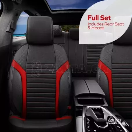 Καλύμματα Αυτοκινήτου Otom Coral Design Universal Full Δερματίνη Σετ Εμπρός / Πίσω 11 Τεμαχίων Μαύρο / Κόκκινο CRΑL-104 