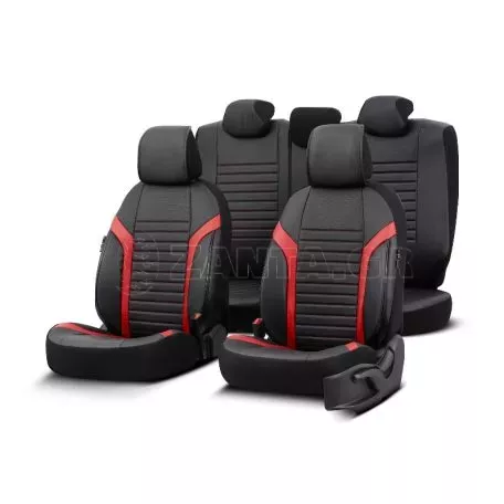 Καλύμματα Αυτοκινήτου Otom Coral Design Universal Full Δερματίνη Σετ Εμπρός / Πίσω 11 Τεμαχίων Μαύρο / Κόκκινο CRΑL-104 