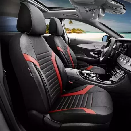 Καλύμματα Αυτοκινήτου Otom Coral Design Universal Full Δερματίνη Σετ Εμπρός / Πίσω 11 Τεμαχίων Μαύρο / Κόκκινο CRΑL-104 