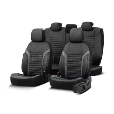 Καλύμματα Αυτοκινήτου Otom Coral Design Universal Full Δερματίνη Σετ Εμπρός / Πίσω 11 Τεμαχίων Μαύρο / Γκρι CRΑL-106 