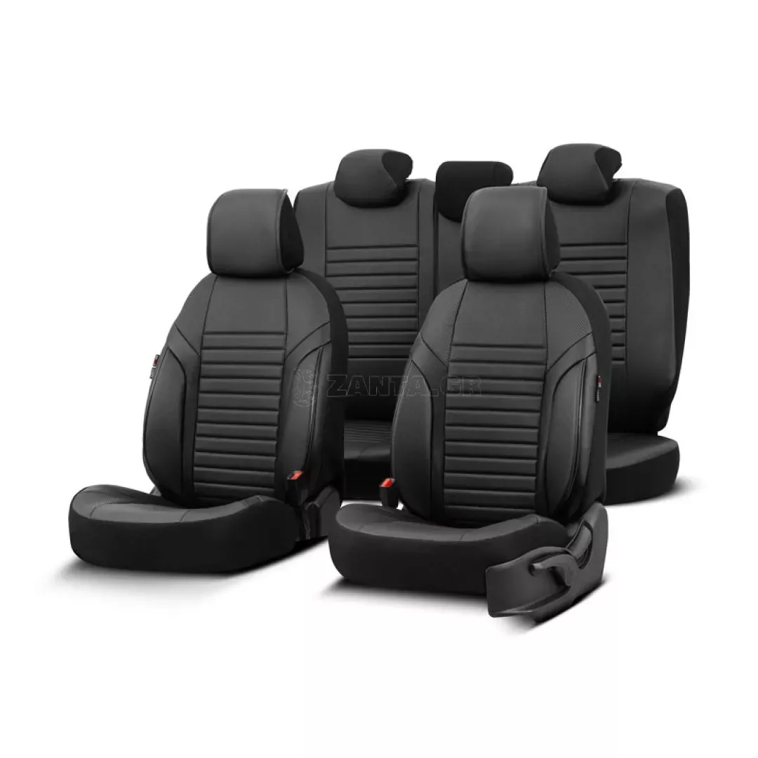 Καλύμματα Αυτοκινήτου Otom Coral Design Universal Full Δερματίνη Σετ Εμπρός / Πίσω 11 Τεμαχίων Μαύρο CRΑL-101