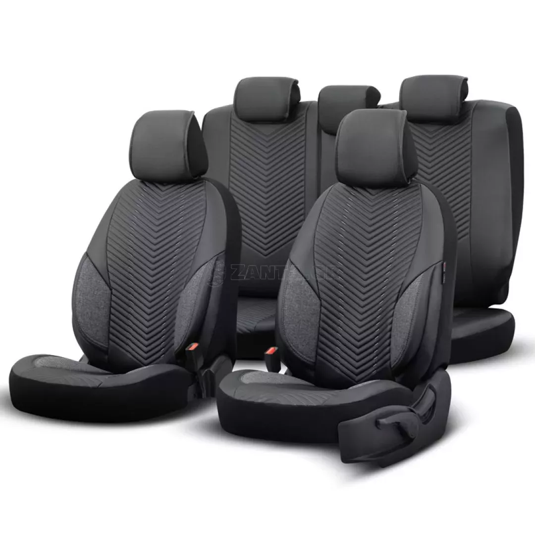 Καλύμματα Αυτοκινήτου Otom "Advanced Leather" Universal Δερματίνη / Λινό Ύφασμα Σετ Εμπρός / Πίσω 11 Τεμαχίων Μαύρο / Smoke ΑDV-103