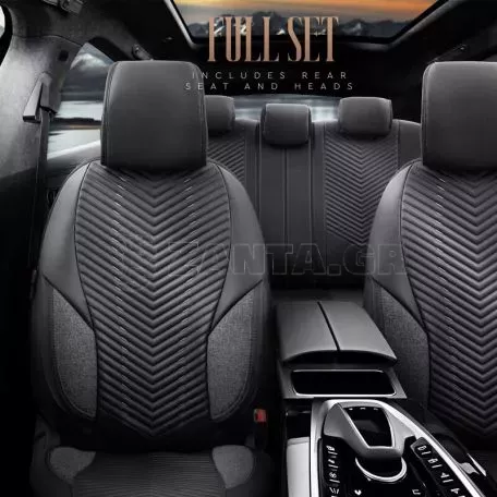 Καλύμματα Αυτοκινήτου Otom "Advanced Leather" Universal Δερματίνη / Λινό Ύφασμα Σετ Εμπρός / Πίσω 11 Τεμαχίων Μαύρο / Smoke ΑDV-103 