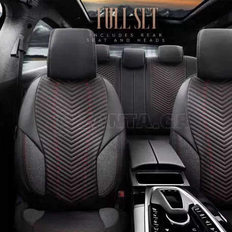 Καλύμματα Αυτοκινήτου Otom "Advanced Leather" Universal Δερματίνη / Λινό Ύφασμα Σετ Εμπρός / Πίσω 11 Τεμαχίων Μαύρο / Κόκκινο ΑDV-101 