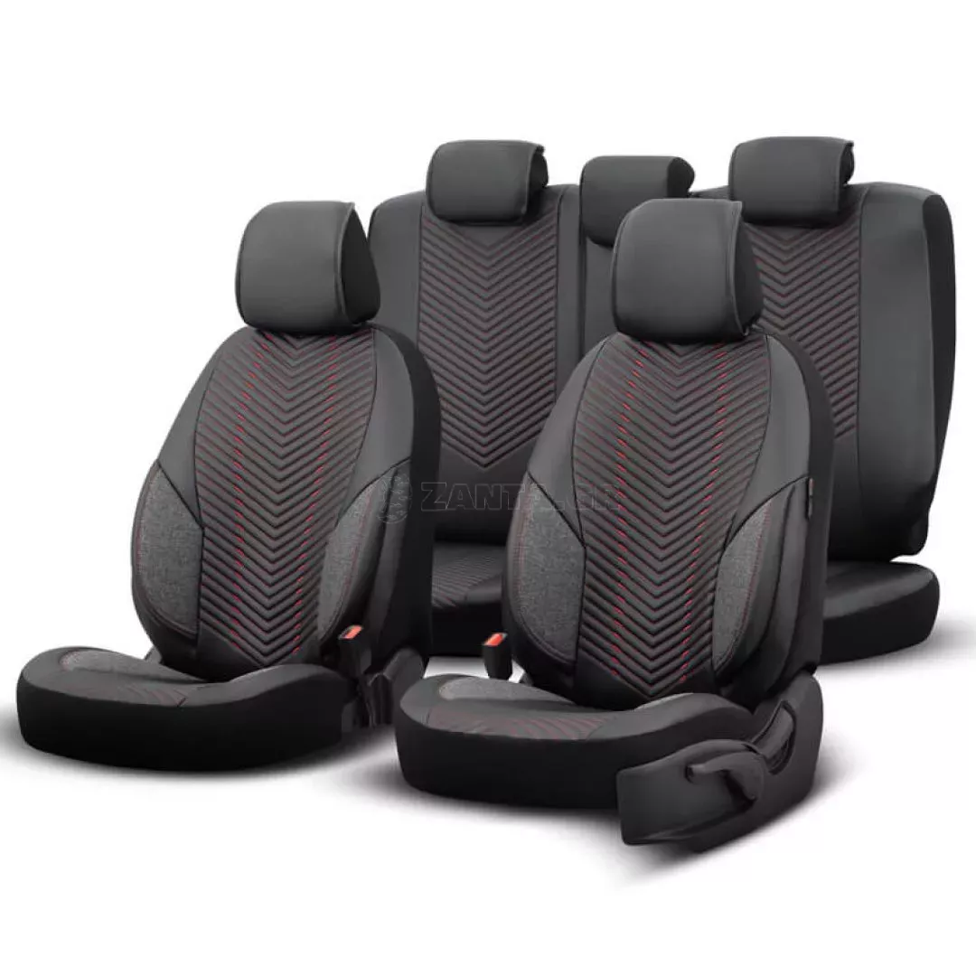 Καλύμματα Αυτοκινήτου Otom "Advanced Leather" Universal Δερματίνη / Λινό Ύφασμα Σετ Εμπρός / Πίσω 11 Τεμαχίων Μαύρο / Κόκκινο ΑDV-101