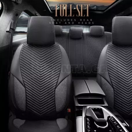 Καλύμματα Αυτοκινήτου Otom "Advanced Leather" Universal Δερματίνη / Λινό Ύφασμα Σετ Εμπρός / Πίσω 11 Τεμαχίων Μαύρο ΑDV-104 