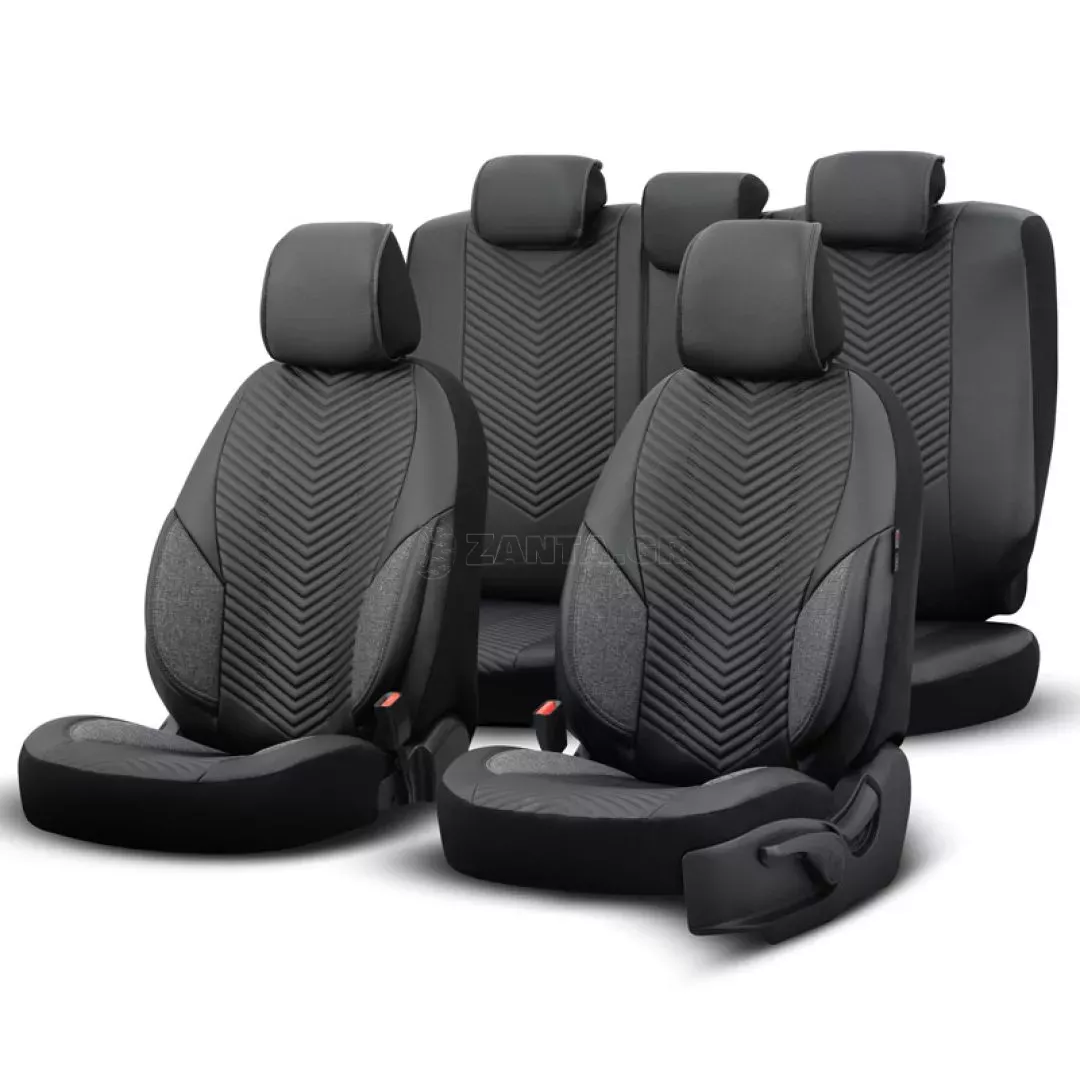 Καλύμματα Αυτοκινήτου Otom "Advanced Leather" Universal Δερματίνη / Λινό Ύφασμα Σετ Εμπρός / Πίσω 11 Τεμαχίων Μαύρο ΑDV-104