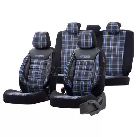 Καλύμματα Αυτοκινήτου Otom GTI Sports Design Universal Jacquard / Lacost / Δερματίνη Σετ Εμπρός / Πίσω 11 Τεμαχίων Μαύρο - Μπλε GTI-804 