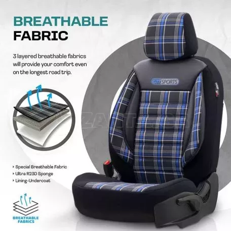 Καλύμματα Αυτοκινήτου Otom GTI Sports Design Universal Jacquard / Lacost / Δερματίνη Σετ Εμπρός / Πίσω 11 Τεμαχίων Μαύρο - Μπλε GTI-804 