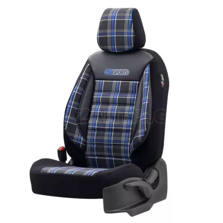 Καλύμματα Αυτοκινήτου Otom GTI Sports Design Universal Jacquard / Lacost / Δερματίνη Σετ Εμπρός / Πίσω 11 Τεμαχίων Μαύρο - Μπλε GTI-804 