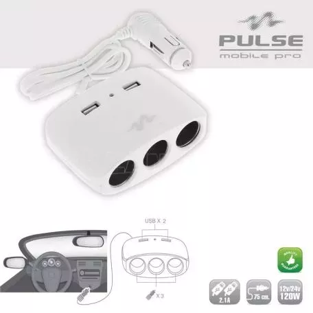 Προέκταση Αναπτήρα Τριπλή Με Δύο Usb Άσπρο Pulse Mobile MLS511W 