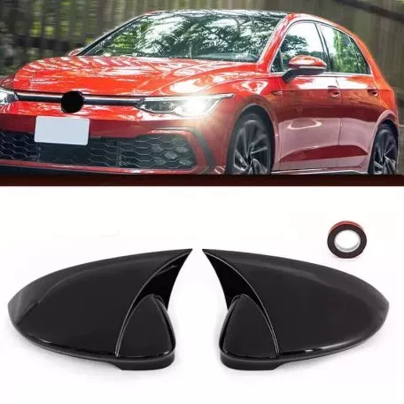 Καπάκια Καθρεφτών Για Vw Golf VIII (8) 20+ Χωρίς Lane Assist Γυαλιστερό Μαύρο 2 Τεμάχια 